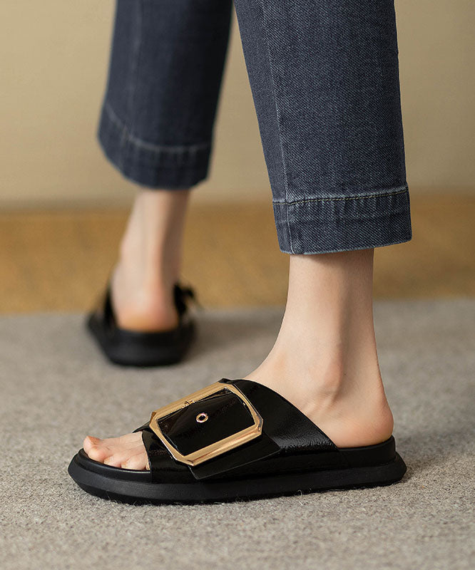 Casual Comfy Black Splicing Platform Slide Sandals QK038 shoe-LT241013