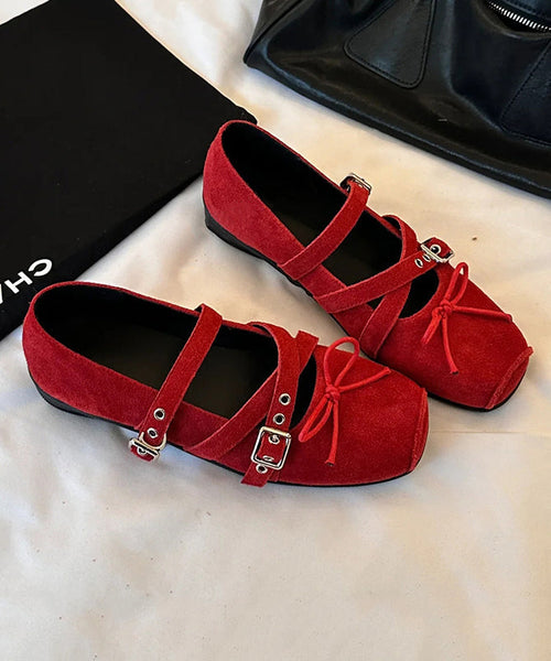 Suede Strap Splicing Cross Comfy Bow Red Casual Shoes Heel Wedge FashionChic