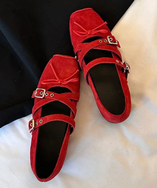 Suede Strap Splicing Cross Comfy Bow Red Casual Shoes Heel Wedge FashionChic