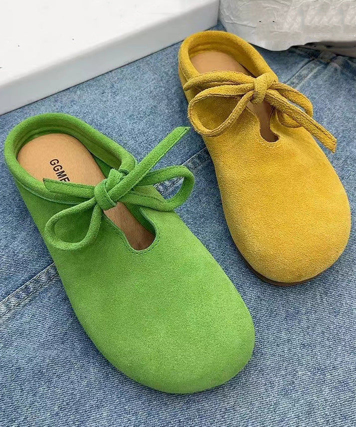 Casual Comfy Green Suede Splicing Slippers Lace Up OM005 ABC