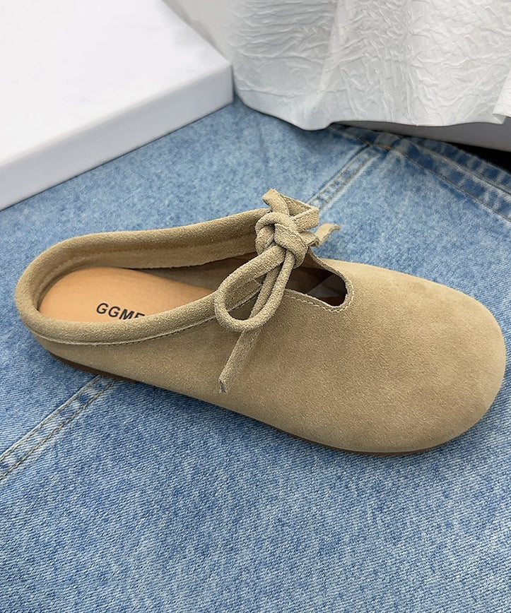 Casual Comfy Green Suede Splicing Slippers Lace Up OM005 ABC