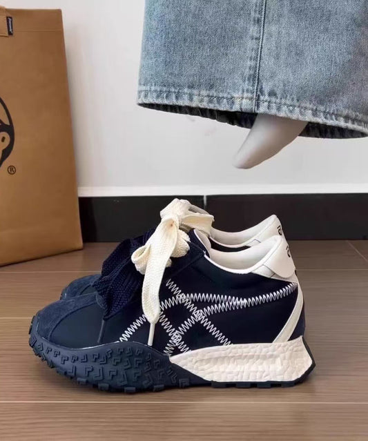 Casual Up Comfy Platform Shoes Navy Splicing Lace FashionChic