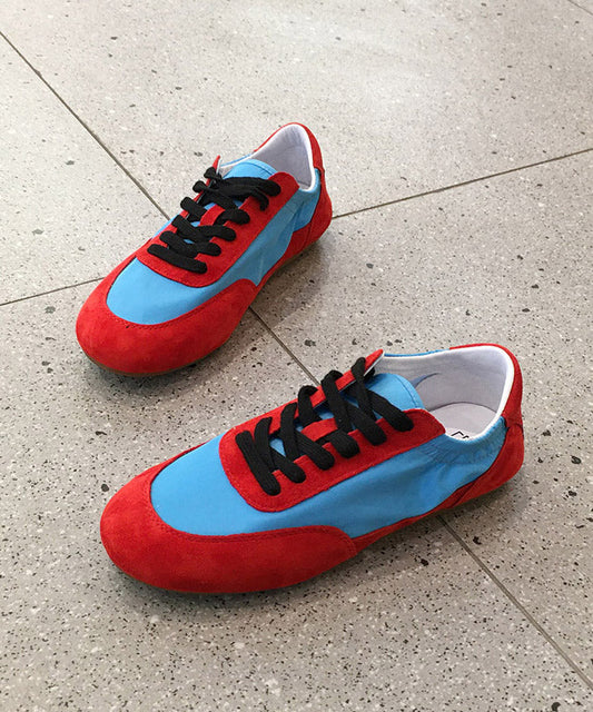 Suede Splicing Red Casual Comfy Up Lace Flat Shoes FashionChic
