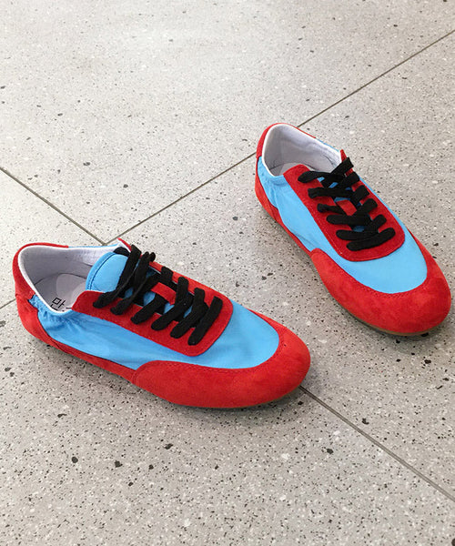 Suede Splicing Red Casual Comfy Up Lace Flat Shoes FashionChic