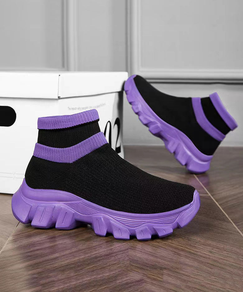 Casual Comfy Splicing Ankle Sport Shoes Purple Knit Fabric JJ008 Shoe-PDX240609