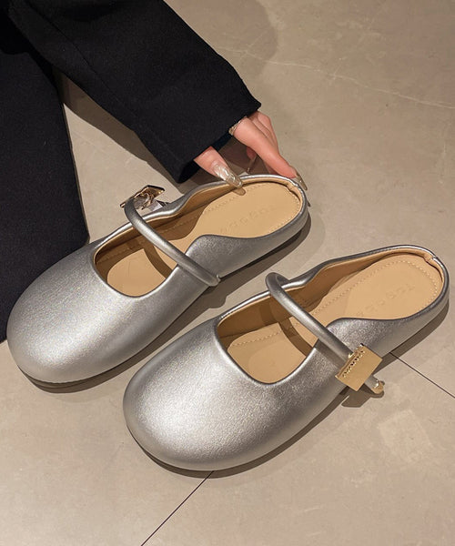 Slide Leather Splicing Casual Beige Faux Comfy Sandals FashionChic