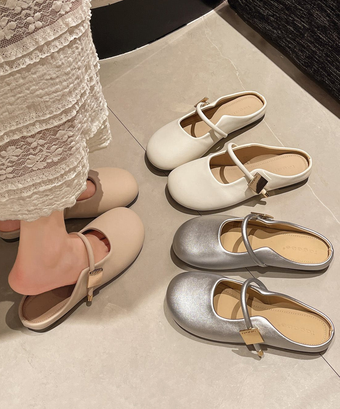 Slide Leather Splicing Casual Beige Faux Comfy Sandals FashionChic