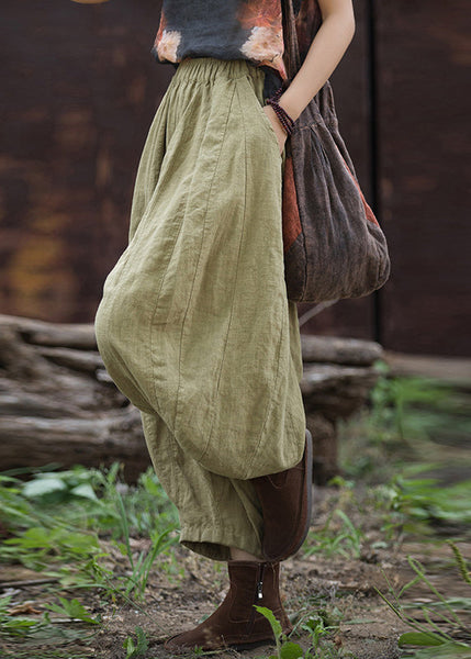 Casual Cozy Linen Pockets Elastic Waist Cotton Crop Pants Summer QK024 BB-CPTS241022