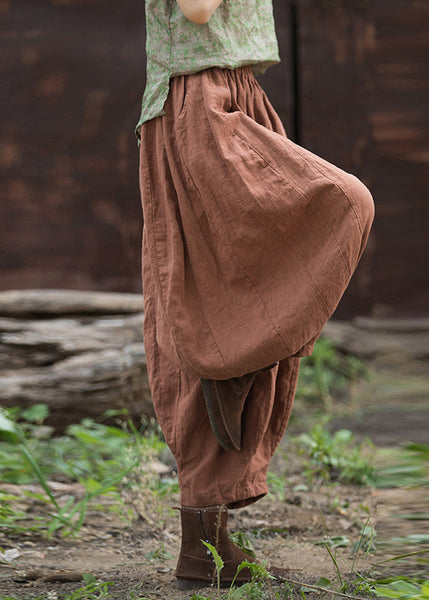 Casual Cozy Linen Pockets Elastic Waist Cotton Crop Pants Summer QK024 BB-CPTS241022