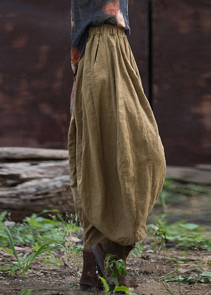 Casual Cozy Linen Pockets Elastic Waist Cotton Crop Pants Summer QK024 BB-CPTS241022