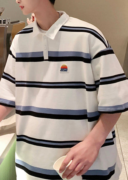 Casual Dark Grey Striped Cotton Men Polo T Shirt Summer QH013 MENPT241019