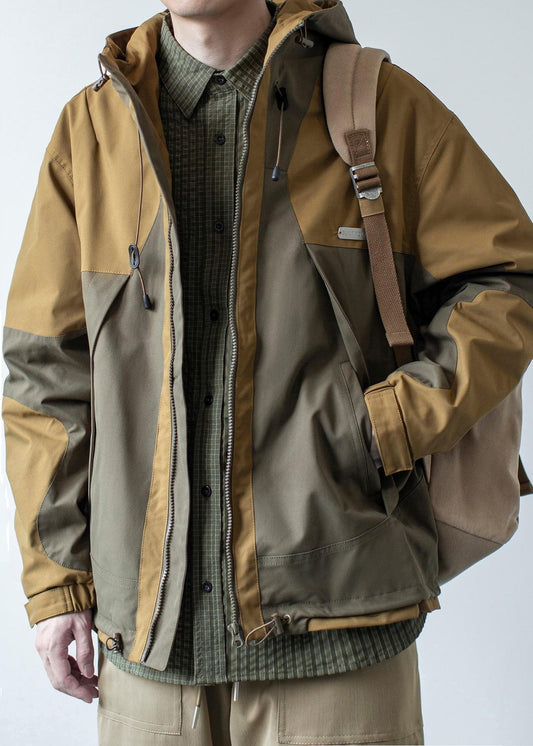 Cotton Khaki Casual Patchwork Hooded Coat Dark Pockets Spring Men FashionChic