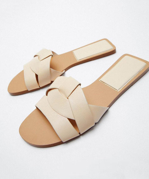 Slippers Flat Peep Toes Cross Denim Casual Toe Summer Blue Strap FashionChic