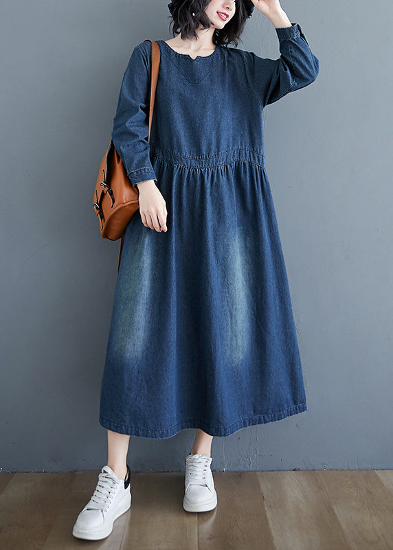 Casual Denim Blue Patchwork Long Dress Long Sleeve GH1072 Ada Fashion