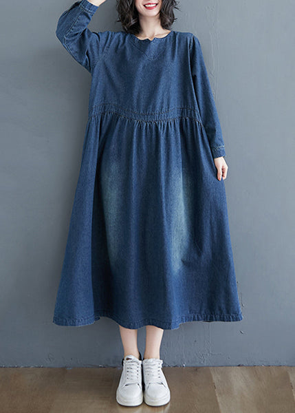 Casual Denim Blue Patchwork Long Dress Long Sleeve GH1072 Ada Fashion