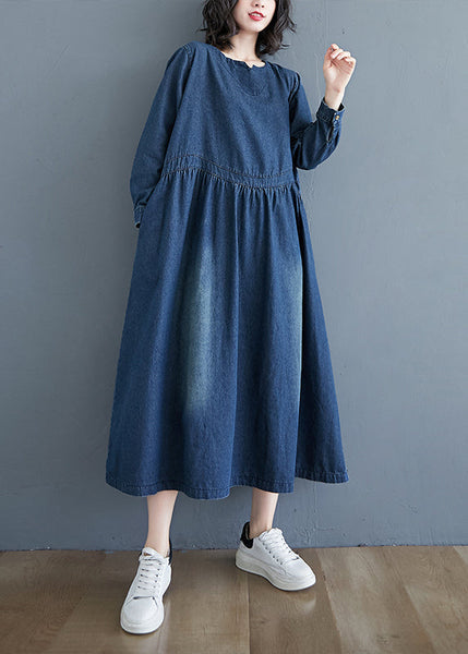 Casual Denim Blue Patchwork Long Dress Long Sleeve GH1072 Ada Fashion