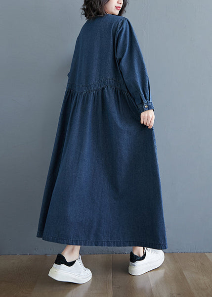 Casual Denim Blue Patchwork Long Dress Long Sleeve GH1072 Ada Fashion