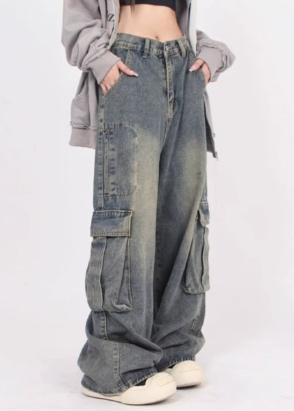 Casual Denim Blue Patchwork Pockets Men Straight Pants Summer SA031 Men-casual-MENP240726