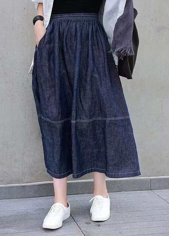 Casual Denim Blue Pockets Elastic Waist Patchwork Skirts Spring VB1060 Ada Fashion