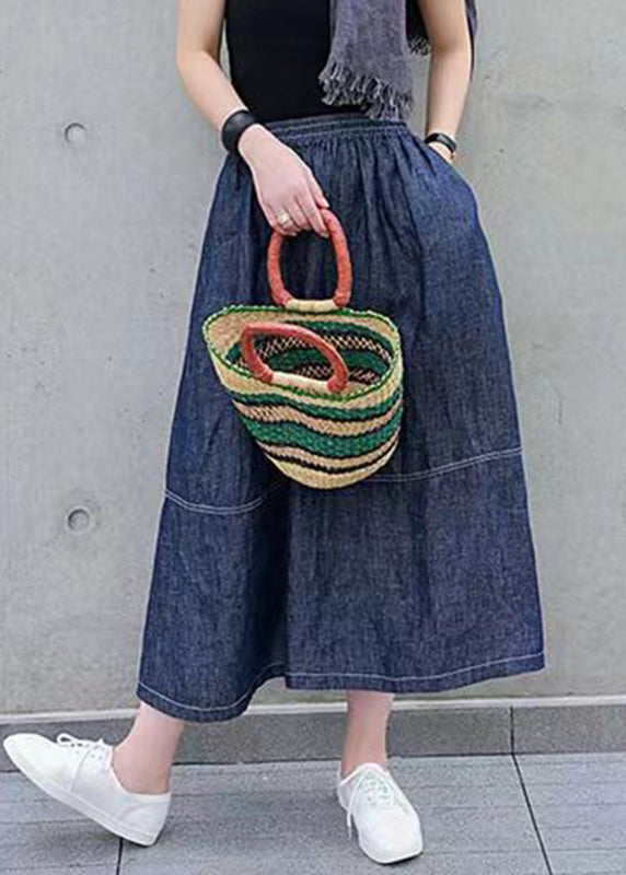 Casual Denim Blue Pockets Elastic Waist Patchwork Skirts Spring VB1060 Ada Fashion