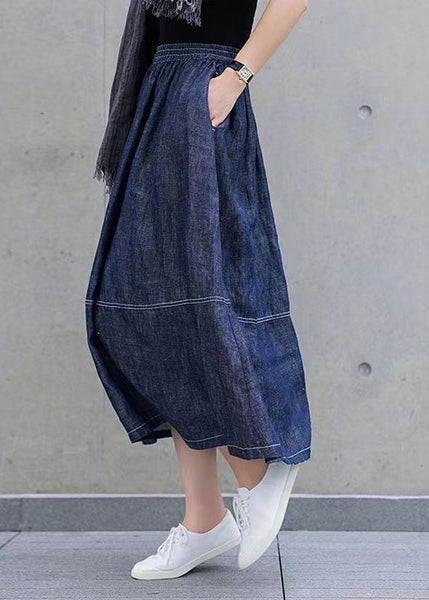 Casual Denim Blue Pockets Elastic Waist Patchwork Skirts Spring VB1060 Ada Fashion