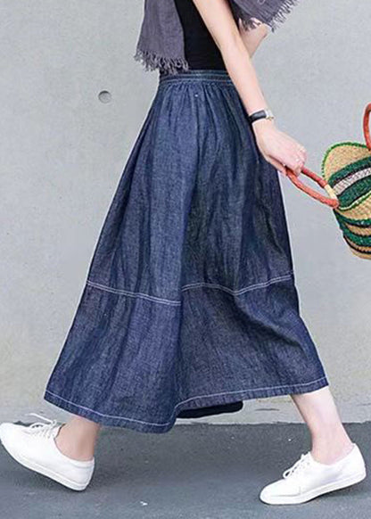 Casual Denim Blue Pockets Elastic Waist Patchwork Skirts Spring VB1060 Ada Fashion