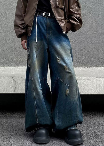 Casual Denim Blue Pockets Patchwork Mens Pants Summer SA026 Men-casual-MENP240726