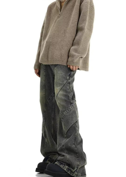 Casual Denim Blue Pockets Patchwork Mens Pants SA013 Men-casual-MENP240726