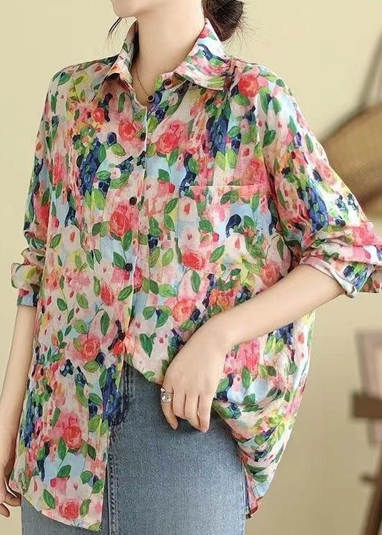 Casual Floral Peter Pan Collar Shirt Tops Long Sleeve AP001 GK-LTP240718