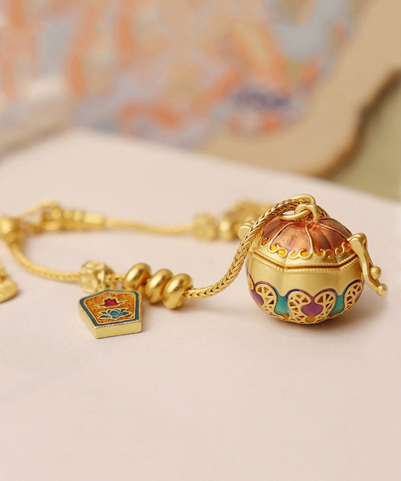 Casual Gold Antique Gold Ename Pumpkin Sachet Charm Bracelet QJ024 JEW-BRA241021