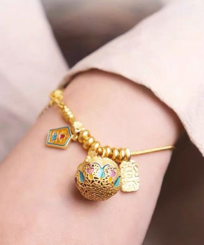 Casual Gold Antique Gold Ename Pumpkin Sachet Charm Bracelet QJ024 JEW-BRA241021