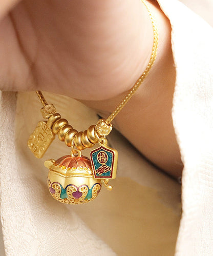 Casual Gold Antique Gold Ename Pumpkin Sachet Charm Bracelet QJ024 JEW-BRA241021