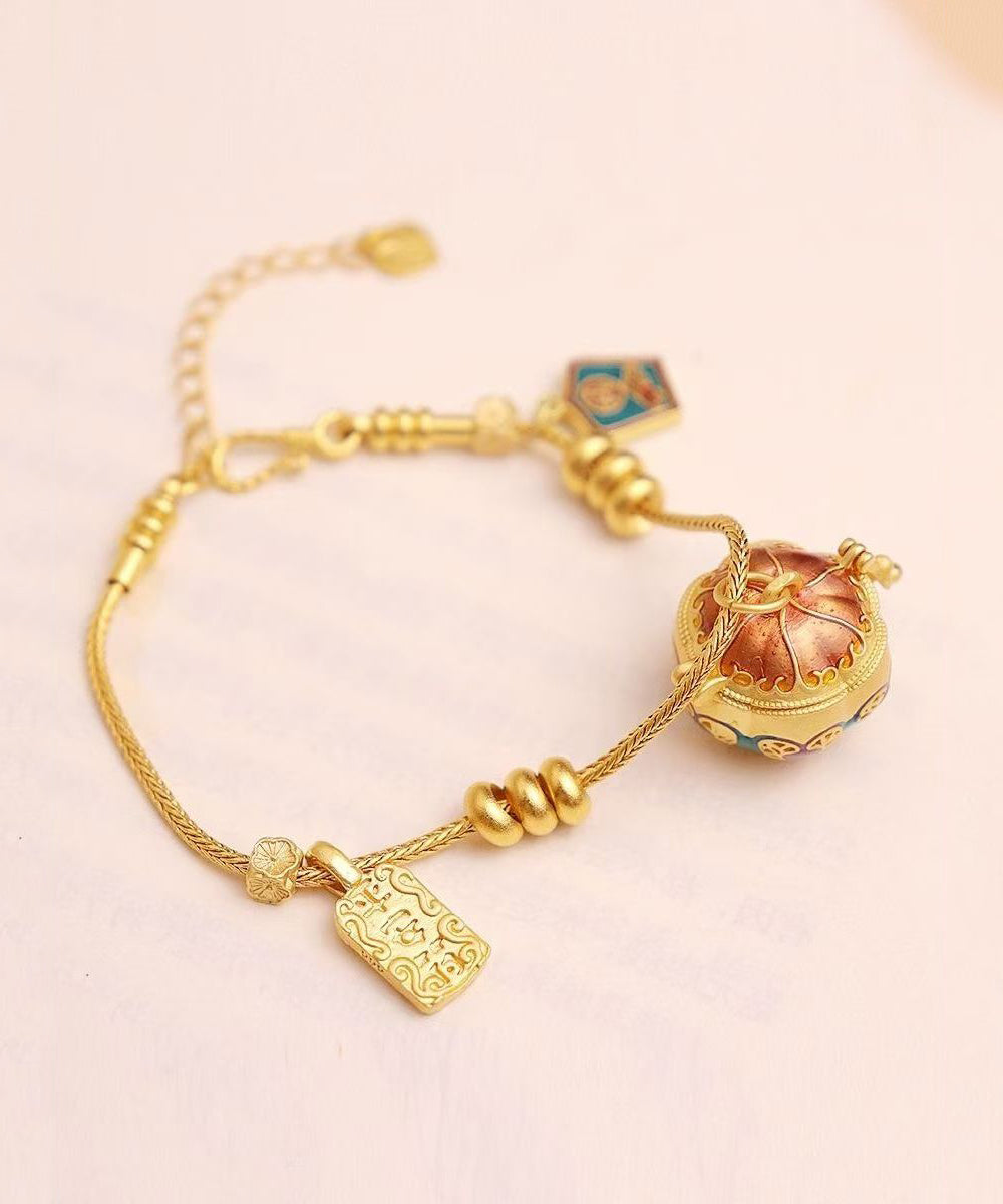 Casual Gold Antique Gold Ename Pumpkin Sachet Charm Bracelet QJ024 JEW-BRA241021