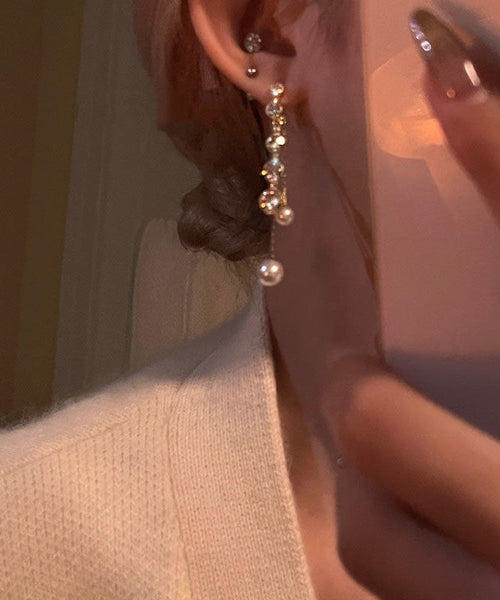 Copper Tassel Earrings Gold Drop Zircon Casual Pearl Alloy FashionChic