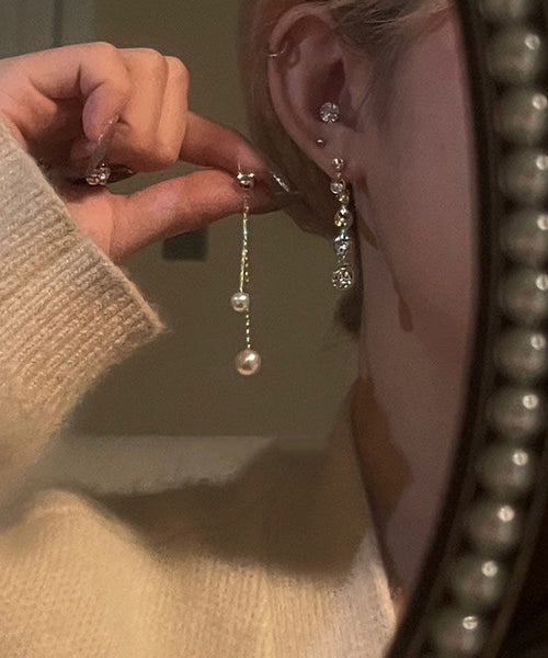 Copper Tassel Earrings Gold Drop Zircon Casual Pearl Alloy FashionChic