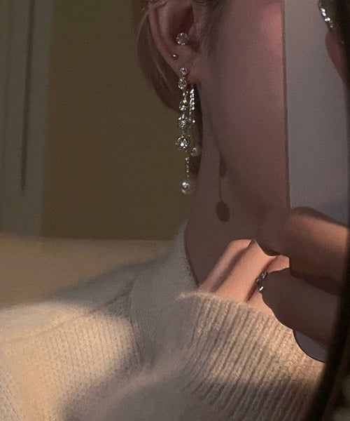 Copper Tassel Earrings Gold Drop Zircon Casual Pearl Alloy FashionChic