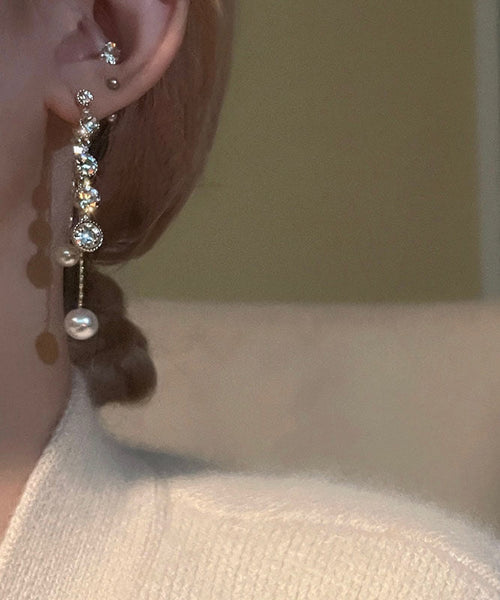 Copper Tassel Earrings Gold Drop Zircon Casual Pearl Alloy FashionChic