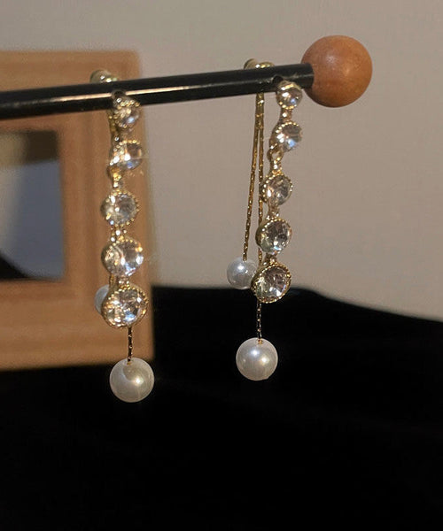 Copper Tassel Earrings Gold Drop Zircon Casual Pearl Alloy FashionChic