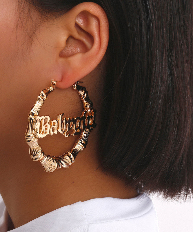 Casual Gold Metal Alloy Bamboo Joint Hoop Earrings ZZ027 JEW-EAR240613