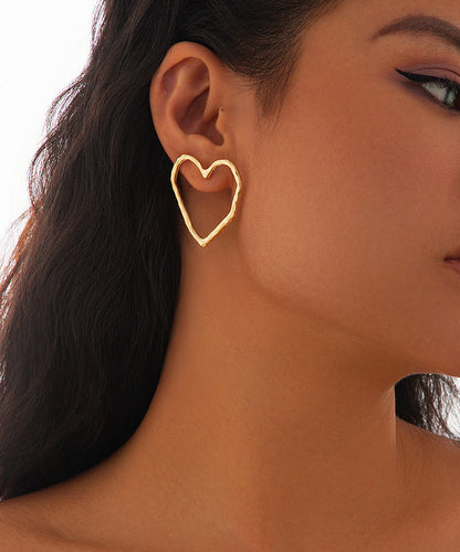 Casual Gold Metal Hollow Out Peach Heart Hoop Earrings QU020 JEW-EAR241007