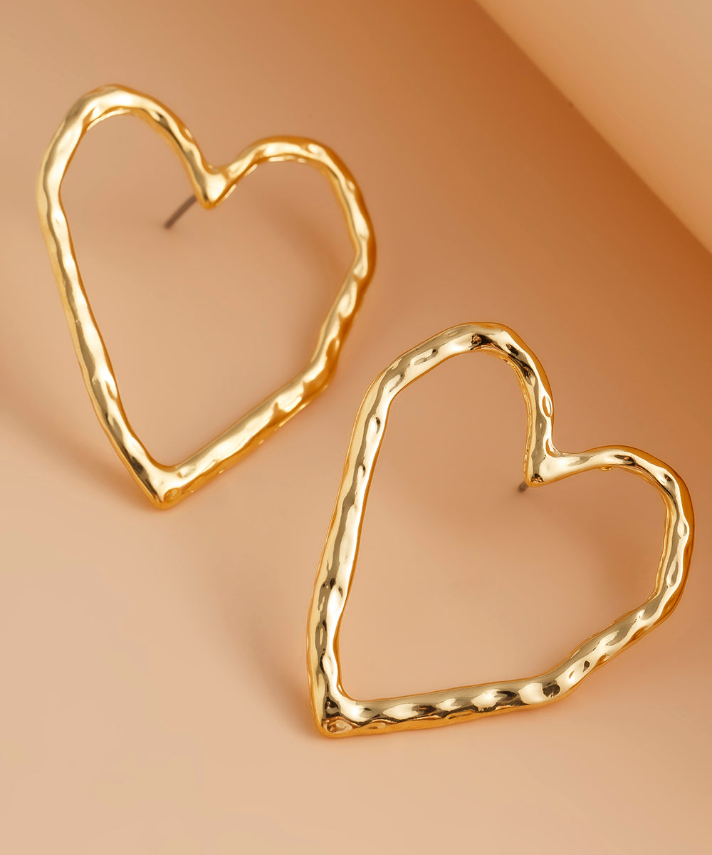 Casual Gold Metal Hollow Out Peach Heart Hoop Earrings QU020 JEW-EAR241007