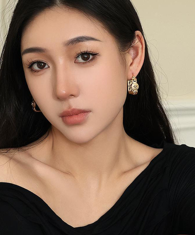 Casual Gold Metal Relief Portrait Hollow Out Hoop Earrings QZ008 JEW-EAR241023