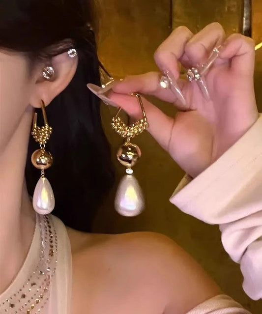 Casual Silver Drop Overgild Stergling Earrings Zircon Gold Pearl FashionChic