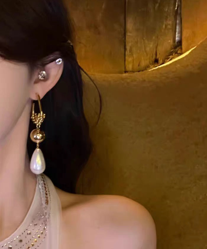 Casual Silver Drop Overgild Stergling Earrings Zircon Gold Pearl FashionChic