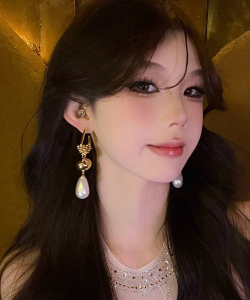 Casual Silver Drop Overgild Stergling Earrings Zircon Gold Pearl FashionChic