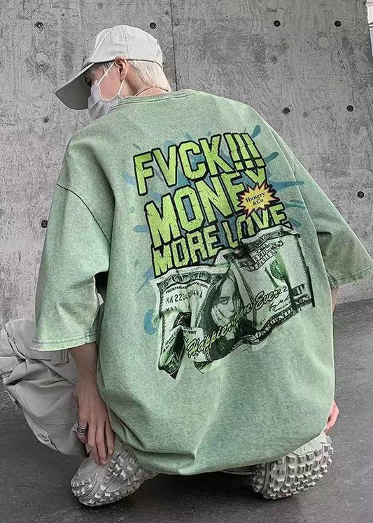 Green Print Grass Tees Casual Men Oversized Graphic Cotton Summer FashionChic