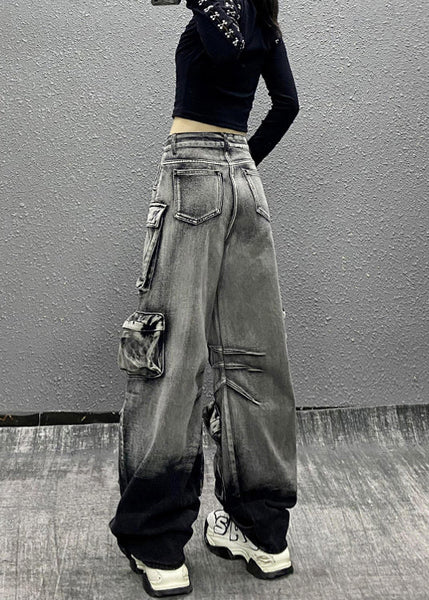 Casual Gray Black Multi Pocket Denim Pants Autumn RI001 ABC