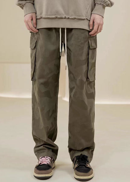 Casual Camouflage Pants Embroideried Green Pockets Mens Cotton FashionChic