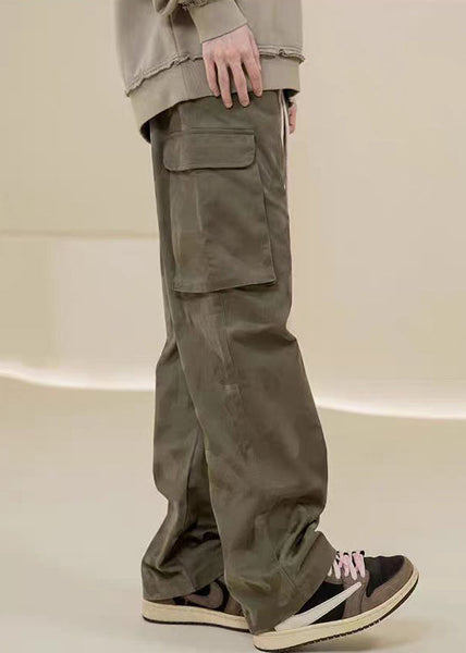 Casual Camouflage Pants Embroideried Green Pockets Mens Cotton FashionChic