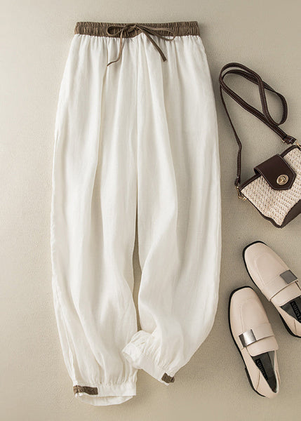 Casual Green Elastic Waist Thin Linen Crop Pants Summer BV059 MZF-CPTS240702